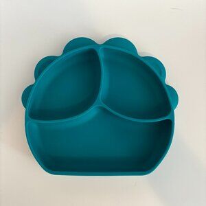 Single Blue Kids Divided Silicone Dinner Plate W/ Suction Cup